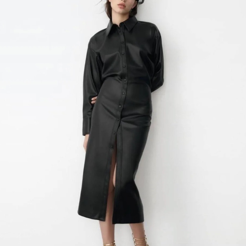 Zara Faux Leather Midi Dress